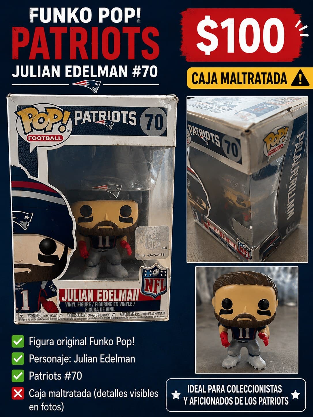 Funko Pop! Football Julian Edelman #70 New England Patriots